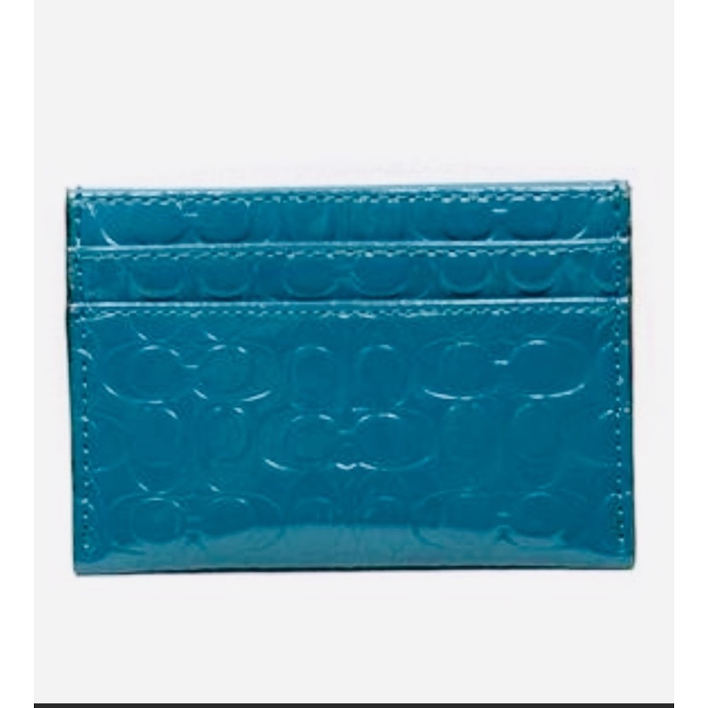 Coach Patent Leather Patterned  liquid GLOSS TEAL CREADIT CARD HOLDER